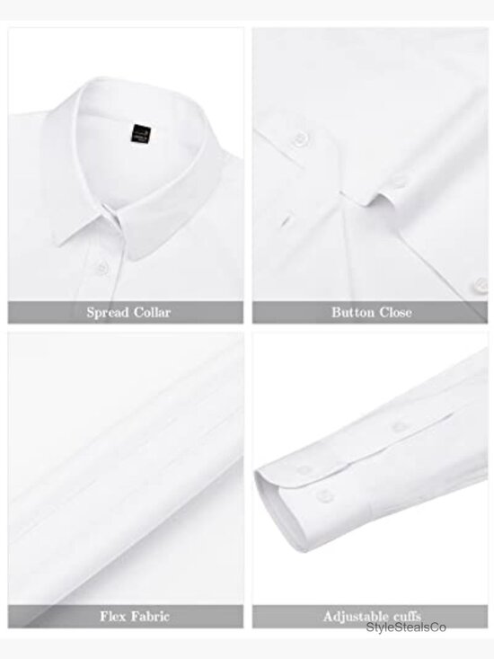 Wrinkle-Free Long Sleeve Button Down Blouse, Business Casual Office Top - Picture 4 of 6